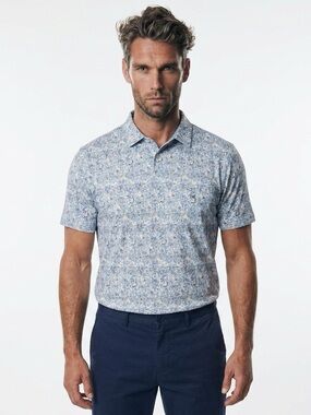 Joseph Abboud Modern Fit Blue Floral-Print Polo Shirt